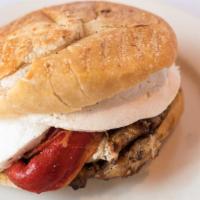 Grilled Chicken, Mozzarella & Roasted Peppers Panini · 