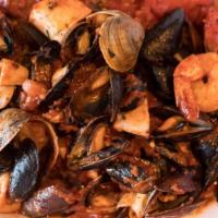 Seafood Platter · Clams, shrimp, mussels, lobster and calamari in a light marinara sauce.