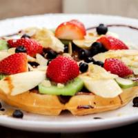 Masal'S Special Waffle · Comes with all toppings, kiwi, strawberry, blueberry, banana, Nutella, sliced almonds.