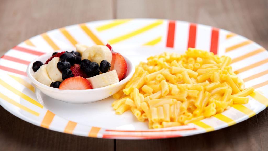 Mac & Cheese · Served with fresh fruit.