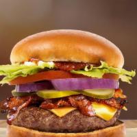 Bacon Cheeseburger · Crisp, thick-cut & 100% halal mock bacon tops off an 100% beef preservative and additive fre...