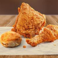 2 Piece Chicken W/ Biscuit · Tender, juicy, and crisp 100% natural chicken with a flaky, buttery, freshly baked biscuit.,...