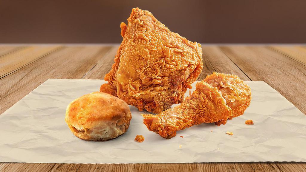 2 Piece Chicken W/ Biscuit · Tender, juicy, and crisp 100% natural chicken with a flaky, buttery, freshly baked biscuit., Choose between two to four pieces, and get your meal on. Come's with a biscuit.