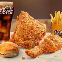 2 Pieces Chicken W/ A Side, Beverage & Biscuit · Tender, juicy, and crisp 100% natural chicken with a flaky, buttery, freshly baked biscuit.,...