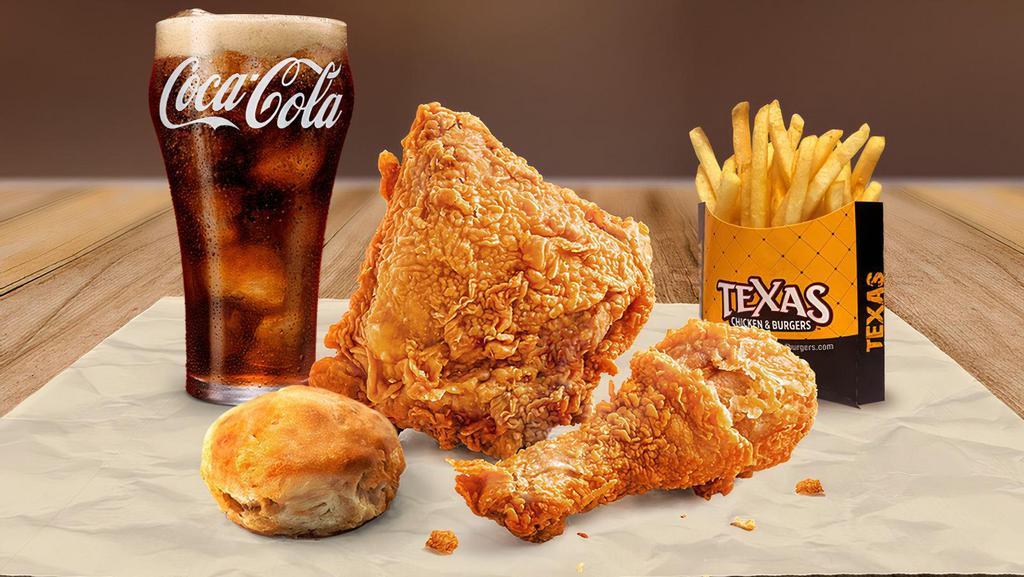 2 Pieces Chicken W/ A Side, Beverage & Biscuit · Tender, juicy, and crisp 100% natural chicken with a flaky, buttery, freshly baked biscuit., Choose between two to four pieces, and get your meal on. Come's with 1 Biscuit, 1 Side, 1 Soda.
