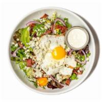 Kobb Salad (Gf) · gf- gluten free, blue cheese, uncured bacon, organic sunny egg, avocado, mixed greens, organ...