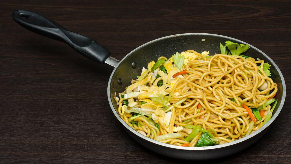 Lo Mein Noodles · Egg noodles tossed with a slightly sweet and spicy sauce with sesame oil, garlic, ginger, oyster sauce and soy sauce. Your choice of protein.