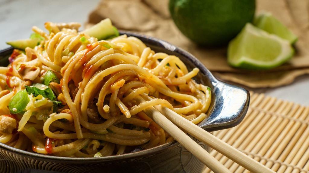 Dan Dan Noodles · Noodles with an aromatic, spicy chili oil and Szechuan peppercorn sauce with minced pork, and scallions.