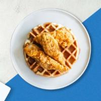 Go Vegan Chicken & Waffles · Gluten free vegan waffles with our juicy vegan chicken tenders served with a side of spicy m...