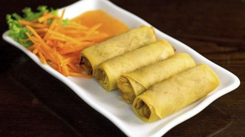 Taro Spring Roll · Crispy spring roll stuffed with taro mixed vegetables and glass noodle served with sweet plum sauce.