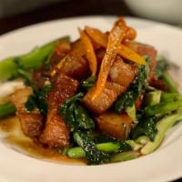 Crispy Pork Kana · Sautéed crispy pork, Chinese broccoli with garlic and chili in brown sauce