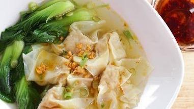 Wonton Soup Small · Shrimp and chicken wonton, scallion and you-choy in clear soup.