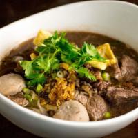 Beef Noodle Soup · Noodle with beef, beef ball, bean sprout, scallion and cilantro in beef broth.