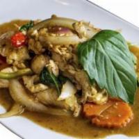 Basil Sauce · Sauteed fresh Thai basil, onion, bell pepper and carrot in spicy basil sauce. Served with ri...