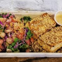 Grilled Marinated Tofu · GMO free Tofu grilled to perfection, served with delicious creamy sriracha sauce (vegan), ch...