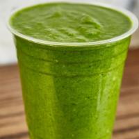 Tropical Green · Spinach, pineapple, dates,  banana, coconut water, organic coconut oil, mint, blue agave.
