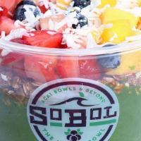 Green Bowl · We blend spinach, mango, bananas, kale, and almond milk to make a thick fruit smoothie. We t...