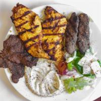 Mixed Grilled Platter · Grilled chicken, shish kebab and kofta kebab.