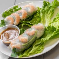 Summer Rolls (2) · Fresh boiled shrimp, lettuce, rice vermicelli, and cilantro wrapped in rice paper. Served wi...