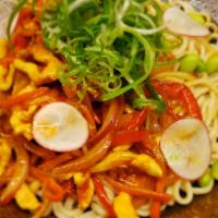 Yu Xiang Chicken Banmen · Noodle, no soup. Chicken strip, green pepper, onion, carrot, green soy bean, red radish and ...