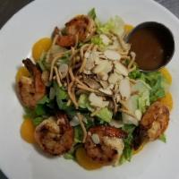 Mandarin Shrimp Salad · Grilled shrimp over a bed of. mixed greens topped with. mandarin oranges, sliced . almonds a...