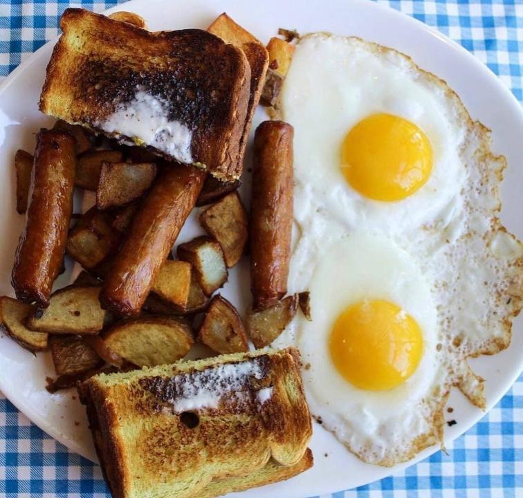 Two Eggs Any Style With Meat · Two eggs any style.. Served with homefries and toast and your choice of bacon, sausage or ham.