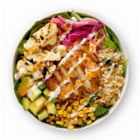 Rancher Bowl · Warm Brown Rice, Spinach, Braised Chicken Thigh, Overnight Pickled Onions, Hass Avocado, Roa...