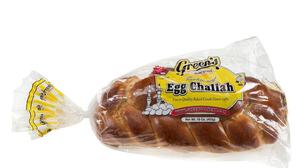 Challah · Loved by many, our fresh baked challah is a beautiful addition to any tabletop. Our delicious challah is baked to a deep golden brown and features a sweet, buttery brioche-like texture. This soft, flakey bread is perfect to snack on alone and makes the perfect French toast, delicious bread pudding and tasty sandwiches!

Certified Kosher and Pareve, Green's Challah is baked in a dairy-free, nut-free kitchen and made with only all-natural ingredients.