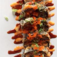 Godzilla Roll · Deep Fried, Spicy Tuna, assorted fish.
Topped with Spicy mayo, Eel sauce, sesame seed and sc...