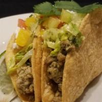 Cilantro Lime Chicken Tacos · 310 cal. lettuce, yellow pepper, tomato, cilantro lime vinaigrette, queso fresco