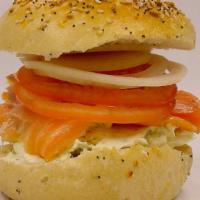 Ny Style Bagel · With fresh nova lox with cream cheese, Onions and tomatoes.