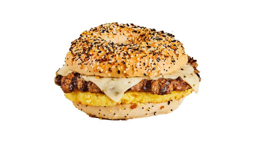 Sunrise Angus Burger · Angus burger, jalapeno cheese, fried egg on an everything bagel