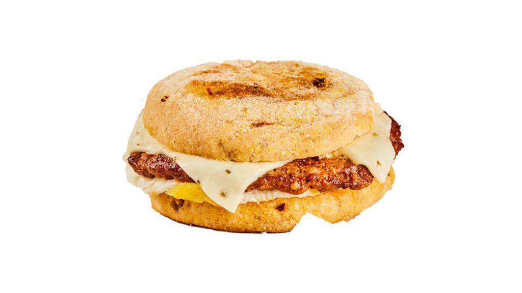 Chorizo Egg And Cheese Muffin · Spicy Chorizo sausage, jalapeno cheese, fried egg on a multigrain English muffin