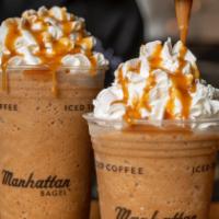 Frozen Caramel · Frozen and blended made with real espresso and caramel. Topped with whipped cream and caramel.