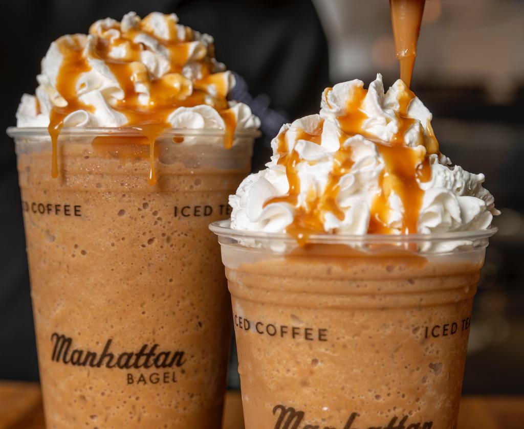 Frozen Caramel · Frozen and blended made with real espresso and caramel. Topped with whipped cream and caramel.