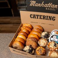 Broadway Breakfast Box · Serves 10 - 15. Assorted bagels and pastries. Served with cream cheese, butter and utensils.