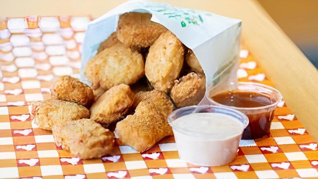 Cluckernuggs · Bite-Sized, Golden Fried Nuggets Perfect for Dippin' & Snackin'.  Allergies: Chik'n Nuggets Contain Gluten & Soy. Some Dipping Sauces Contain Soy.