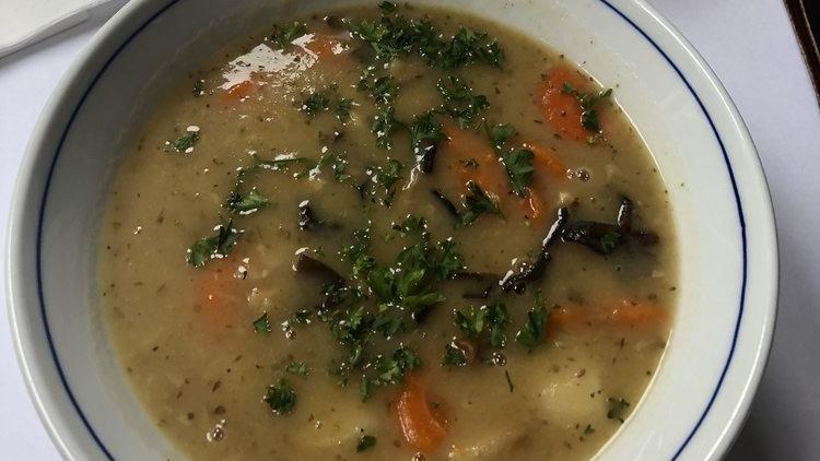 Potato Soup · Potato soup with vegetables and wild mushrooms. Served with rye bread.