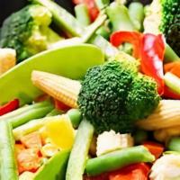 Mixed Vegetables · Broccoli, cabbage, carrot, bell pepper, celery, zucchini, onion, stir fried with fresh garli...