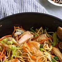 Pad Mama · Thai chow mein noodle stir fried with egg, broccoli, bean sprouts, carrot, cabbage, celery a...