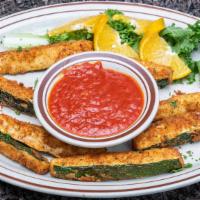 Fried Zucchini Sticks · Breaded and fried, served with marinara sauce for dipping.