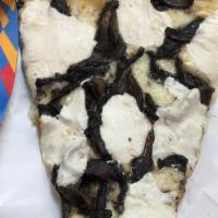 Roasted Portobello Pizza Slice · Mozzarella and goat cheese.