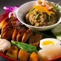Sai Oua Nam Prik Num** · Khun Tok Northern Thailand Traditional combination food, Sai Oua, Nam prik num, pumpkin, cab...