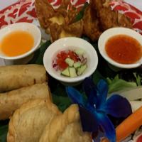 Assorted Appetizer · 2 Curry puffs, 2 spring rolls, 2 Coconut shrimps and 2 Crab Rangoons