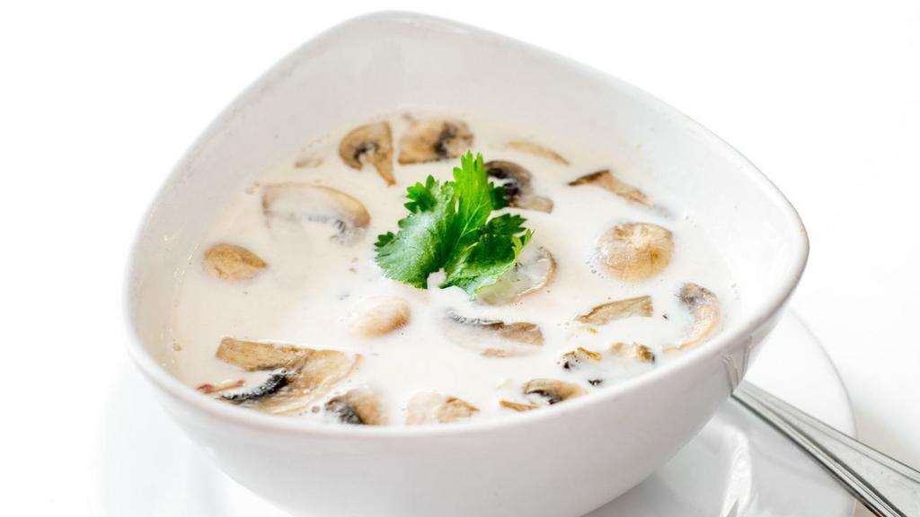 Tom Kha Soup · Coconut milk, galangal, mushroom, bell pepper, onion and scallion.

Consuming raw or undercooked meats, poultry, seafood, shellfish, or eggs may increase your risk of foodborne illness, especially if you have certain medical conditions.
