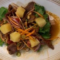 Duck Salad* · Roasted Quarter of Long Island Duck with chili paste, red onion, pineapple, cashew nut, scal...