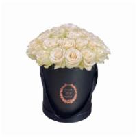Black Deluxe Box With White Roses. · Black Deluxe Box with White Roses comes in a 13