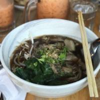 Nakorn-Patom Duck Noodle · Thin rice noodles, braised duck meat, yu choy, asian broccoli, asian celery, bean sprout and...