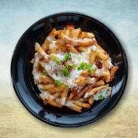 Loaded Fries The Works · Shoestring fries freshly fried and then topped with melted cheese and spices.