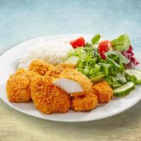 Chunky Chicken Dinner · The chicken champion plate consists of tender and juicy chicken gyro pieces that have been p...